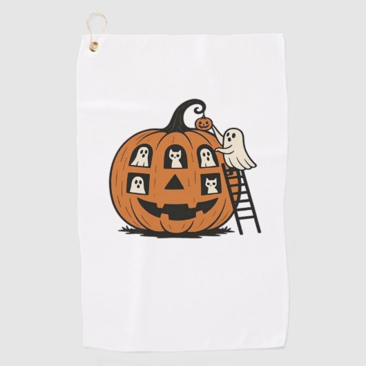 Whimsical Spooky Pumpkin met geesten, katten en ha Golfhanddoek (Voorkant)
