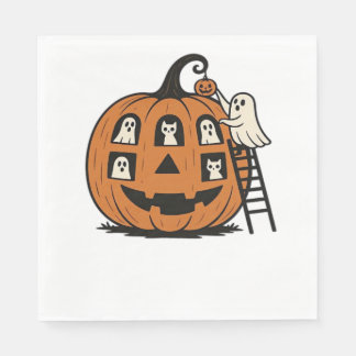 Whimsical Spooky Pumpkin met geesten, katten en ha Servet