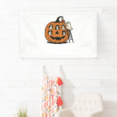 Whimsical Spooky Pumpkin met geesten, katten en ha Spandoek (Insitu)