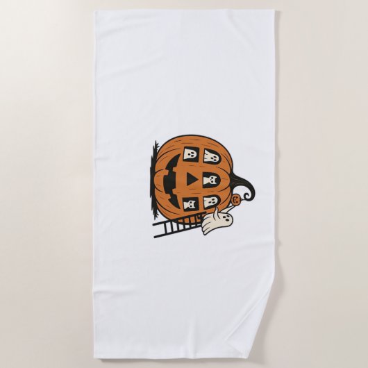 Whimsical Spooky Pumpkin met geesten, katten en ha Strandlaken (Voorkant)