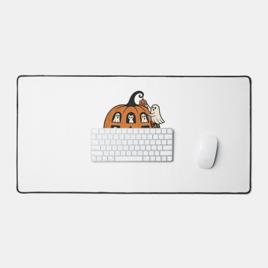 Whimsical Spooky Pumpkin with Ghosts, Cats & Hallo Bureaumat (Keyboard & Muis)