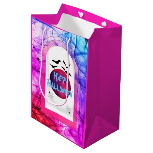 Whimsical Spooky Schattige Roze Paarse Happy Hallo Medium Cadeauzakje (Voorkant Gekanteld)