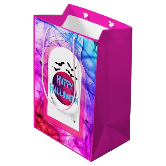 Whimsical Spooky Schattige Roze Paarse Happy Hallo Medium Cadeauzakje (Achterkant Gekanteld)