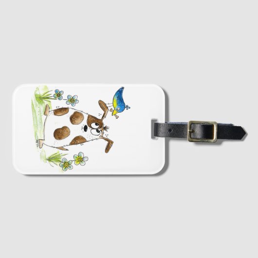 Whimsical Spotted Dog met Bird Bagagelabel (Voorkant (horizontaal))