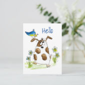 Whimsical Spotted Dog met Bird Briefkaart (Staand voorkant)