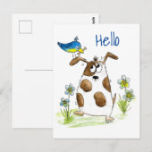 Whimsical Spotted Dog met Bird Briefkaart (Voorkant / Achterkant)