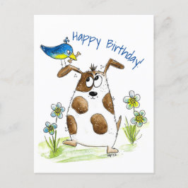 Whimsical Spotted Dog met Bird Briefkaart