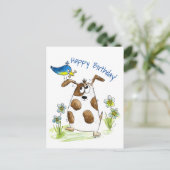 Whimsical Spotted Dog met Bird Briefkaart (Staand voorkant)