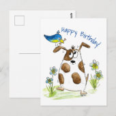 Whimsical Spotted Dog met Bird Briefkaart (Voorkant / Achterkant)