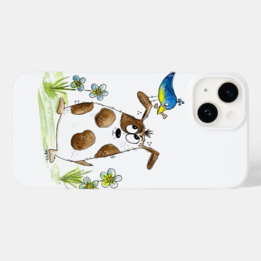 Whimsical Spotted Dog met Bird Case-Mate iPhone Case (Achterkant (horizontaal))