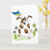 Whimsical Spotted Dog met Bird Kaart (Gele Bloem)