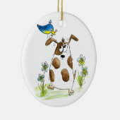 Whimsical Spotted Dog met Bird Keramisch Ornament (Rechts)
