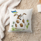 Whimsical Spotted Dog met Bird Kussen (Deken)