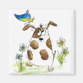 Whimsical Spotted Dog met Bird Magneet (Voorkant)