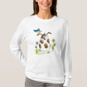 Whimsical Spotted Dog met Bird T-shirt (Voorkant)