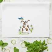 Whimsical Spotted Dog met Bird Theedoek (Gevouwen)