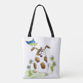 Whimsical Spotted Dog met Bird Tote Bag (Achterkant)
