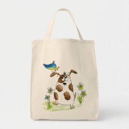 Whimsical Spotted Dog met Bird Tote Bag