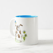 Whimsical Spotted Dog met Bird Tweekleurige Koffiemok (Voorkant links)