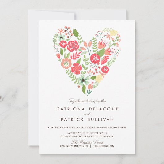 WHIMSICAL SPRING FLORAL HEART WEDDING INVITATION KAART (Voorkant)