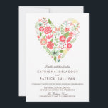 WHIMSICAL SPRING FLORAL HEART WEDDING INVITATION KAART<br><div class="desc">WHIMSICAL SPRING FLORAL HEART WEDDING INVITATION</div>