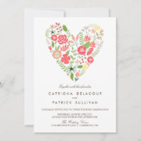 WHIMSICAL SPRING FLORAL HEART WEDDING INVITATION