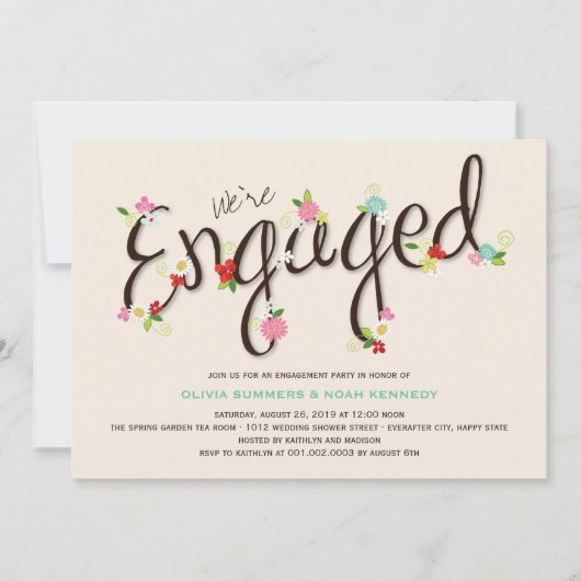 Whimsical Spring Flowers Chic Engagement Party Kaart (Voorkant)