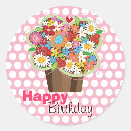 Whimsical Spring Flowers Cupcake Birthday Sticker (Voorkant)