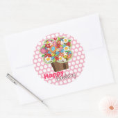 Whimsical Spring Flowers Cupcake Birthday Sticker (Envelop)