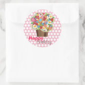 Whimsical Spring Flowers Cupcake Birthday Sticker (Tas)