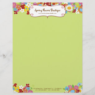 Whimsical Spring Flowers Garden Custom Letterhead Briefhoofd Sjabloon