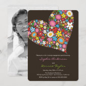 Whimsical Spring Flowers Heart Verloving Invite Kaart (Voorkant / Achterkant)