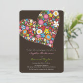 Whimsical Spring Flowers Heart Verloving Invite Kaart (Staand voorkant)