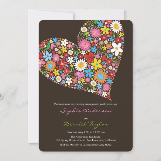 Whimsical Spring Flowers Heart Verloving Invite Kaart (Voorkant)