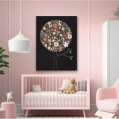 Whimsical Spring Flowers Pop Tree Baby Nursery Art Canvas Afdruk