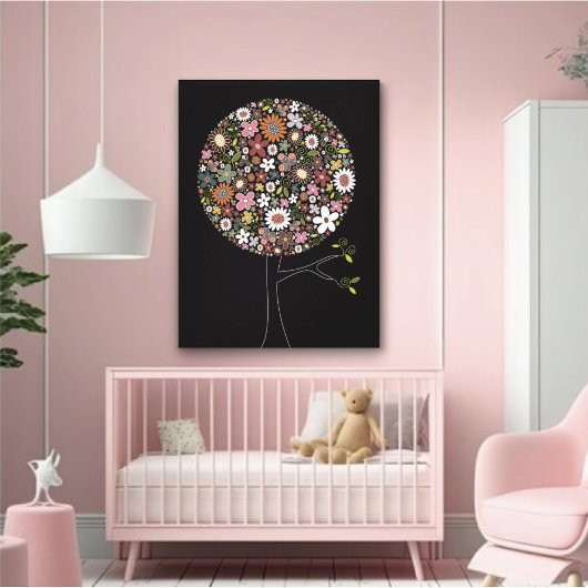 Whimsical Spring Flowers Pop Tree Baby Nursery Art Canvas Afdruk