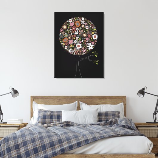 Whimsical Spring Flowers Pop Tree Baby Nursery Art Canvas Afdruk (Insitu (Slaapkamer))