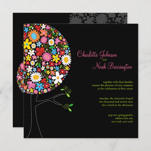 Whimsical Spring Flowers Pop Tree Bruiloft Uitnodi Kaart (Voorkant / Achterkant)