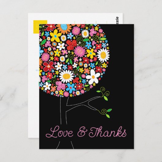 Whimsical Spring Flowers Pop Tree Chic Bedankt Briefkaart (Voorkant / Achterkant)