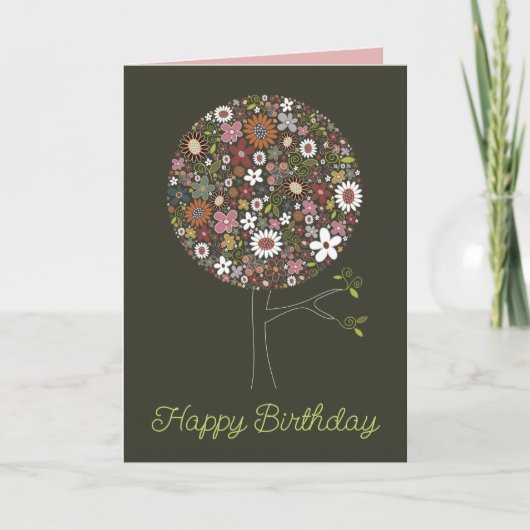 Whimsical Spring Flowers Pop Tree Chique Verjaarda Kaart (Voorkant)