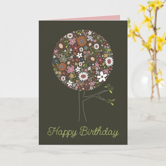 Whimsical Spring Flowers Pop Tree Chique Verjaarda Kaart (Gele Bloem)