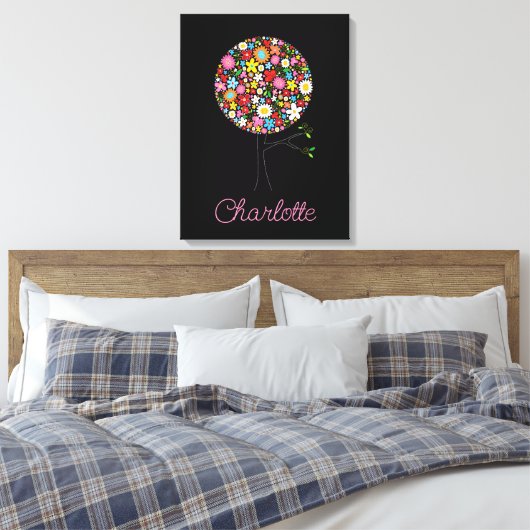 Whimsical Spring Flowers Pop Tree Cute Nursery Art Canvas Afdruk (Insitu (Slaapkamer))