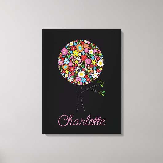 Whimsical Spring Flowers Pop Tree Cute Nursery Art Canvas Afdruk (Voorkant)
