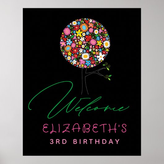 Whimsical Spring Flowers Pop Tree Party Welkom Poster (Voorkant)