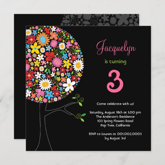 Whimsical Spring Flowers Pop Tree Verjaardagsfeest Kaart (Voorkant / Achterkant)