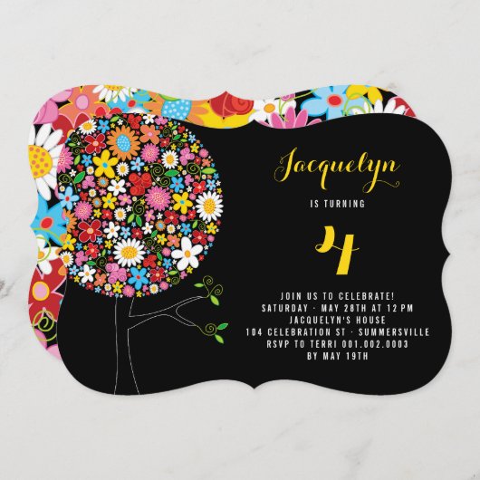 Whimsical Spring Flowers Pop Tree Verjaardagsfeest Kaart (Voorkant / Achterkant)