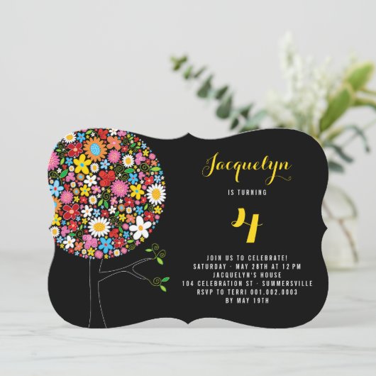 Whimsical Spring Flowers Pop Tree Verjaardagsfeest Kaart (Staand voorkant)