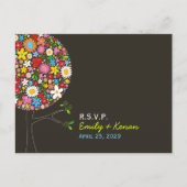 Whimsical Spring Flowers Pop Tree Wedding RSVP Uitnodiging Briefkaart (Voorkant)