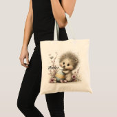 Whimsical Spring Hedgehog Illustration Tote Bag (Voorkant (product))