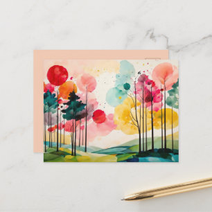 Whimsical Spring Waterverf Kunst Briefkaart